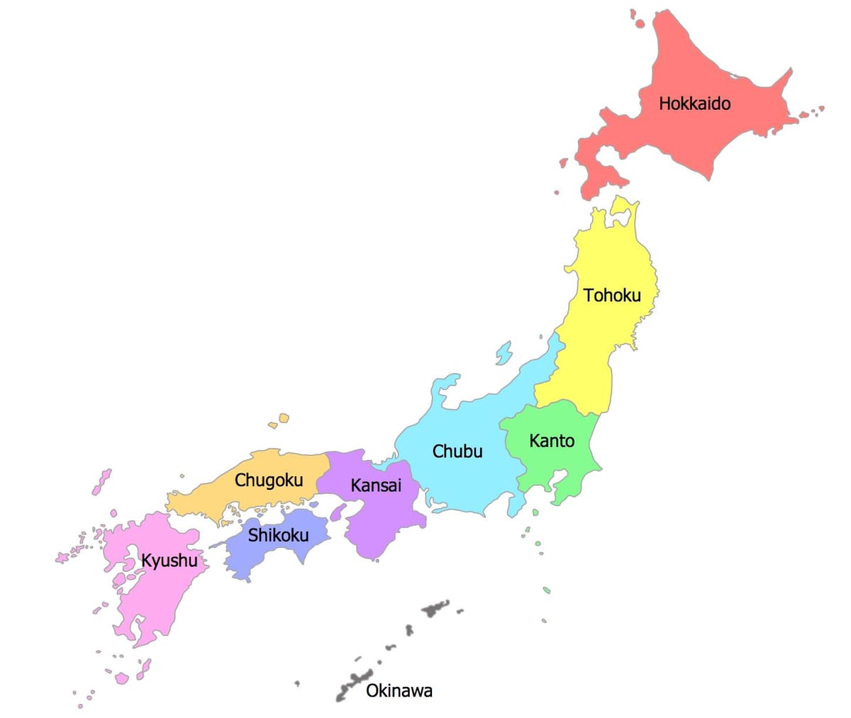 japão regiões do mapa