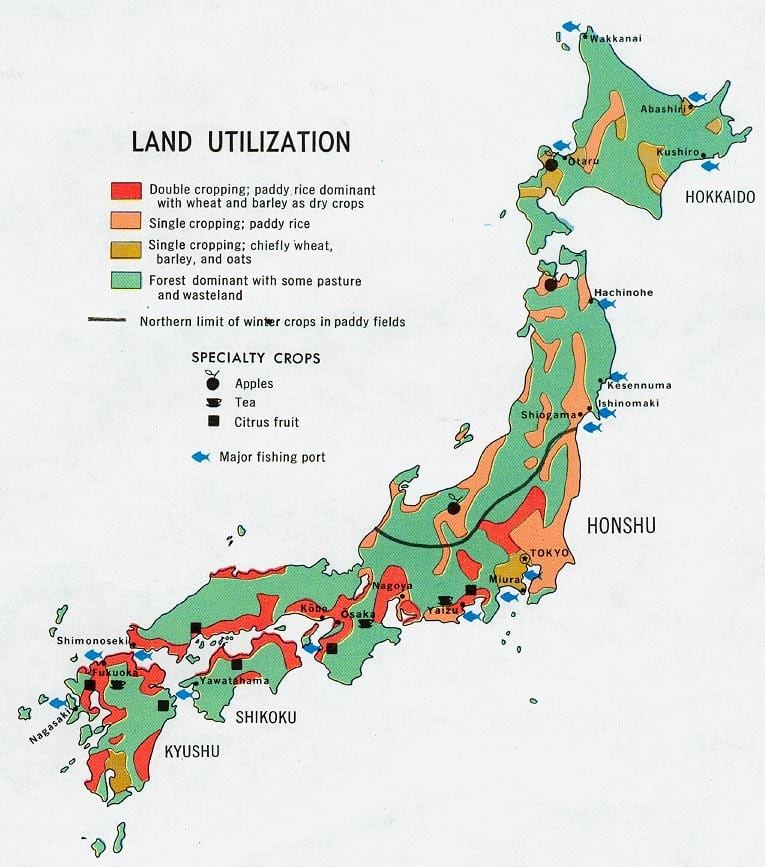 mapa do japão agricultura