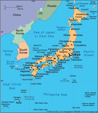 mapa de ilhas do japão