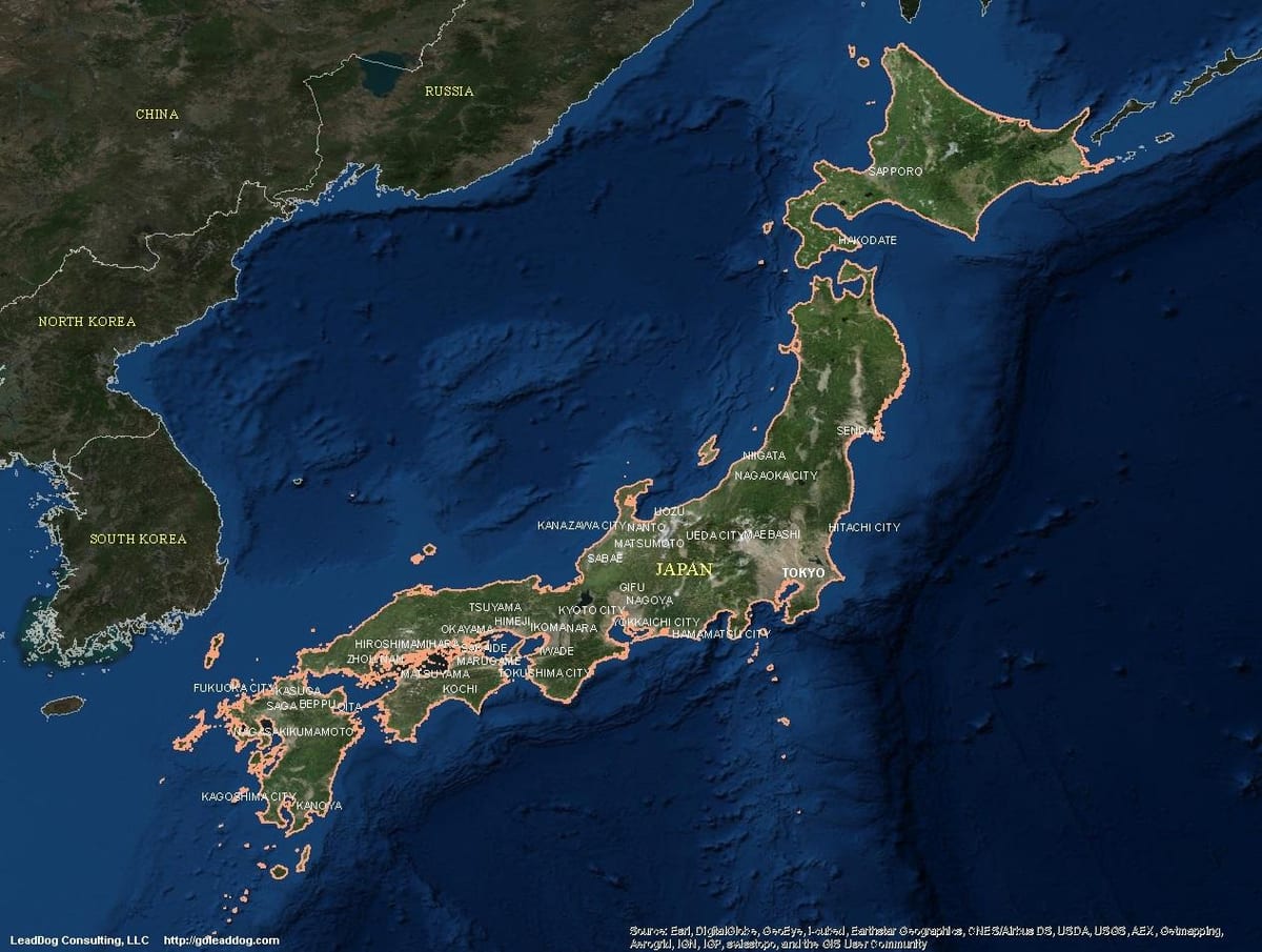 mapa de satélite do japão