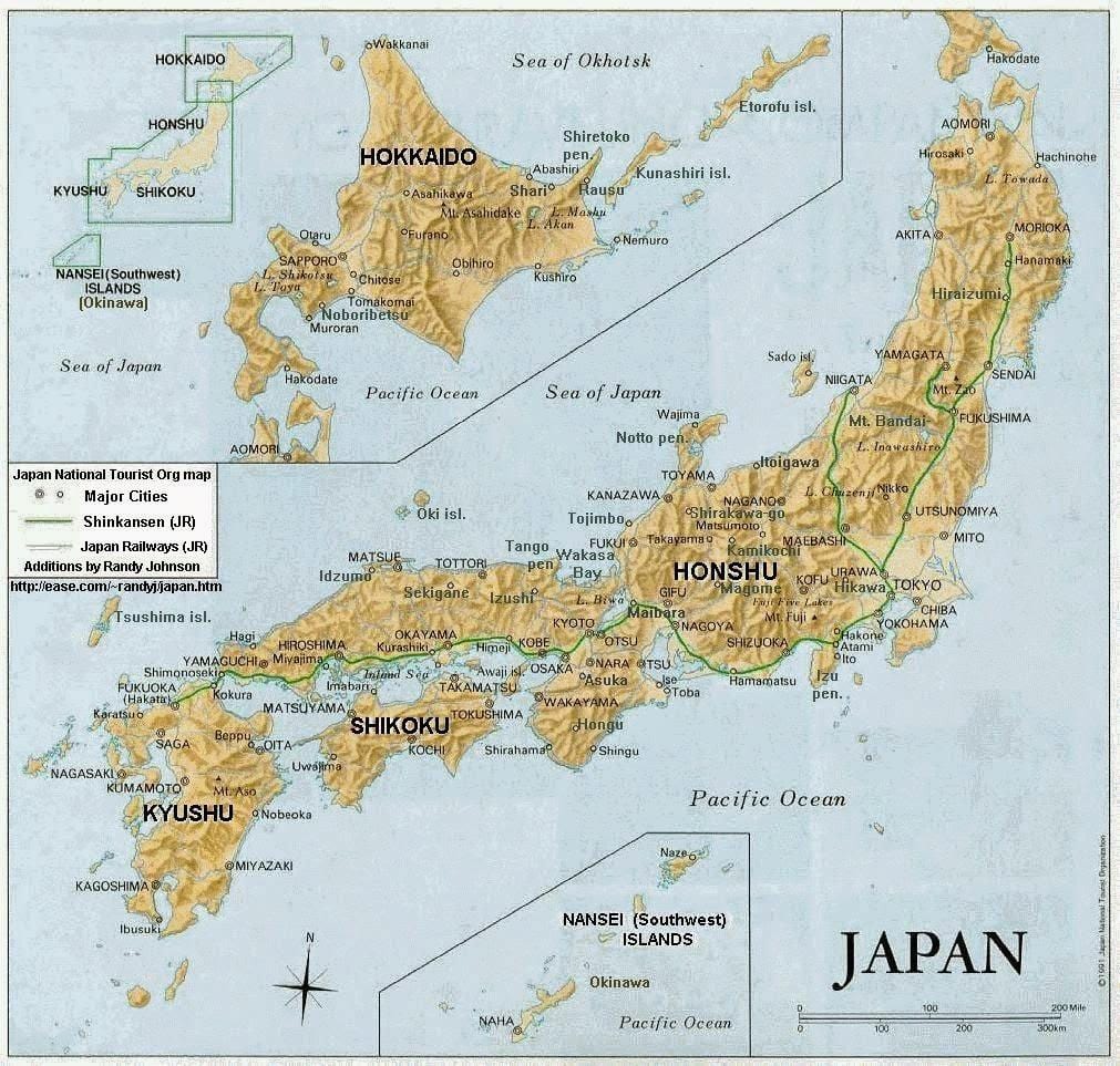 mapa topográfico japão