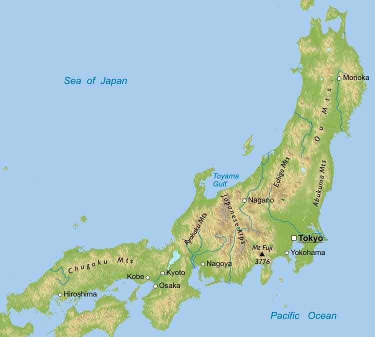 mapa das montanhas no japão