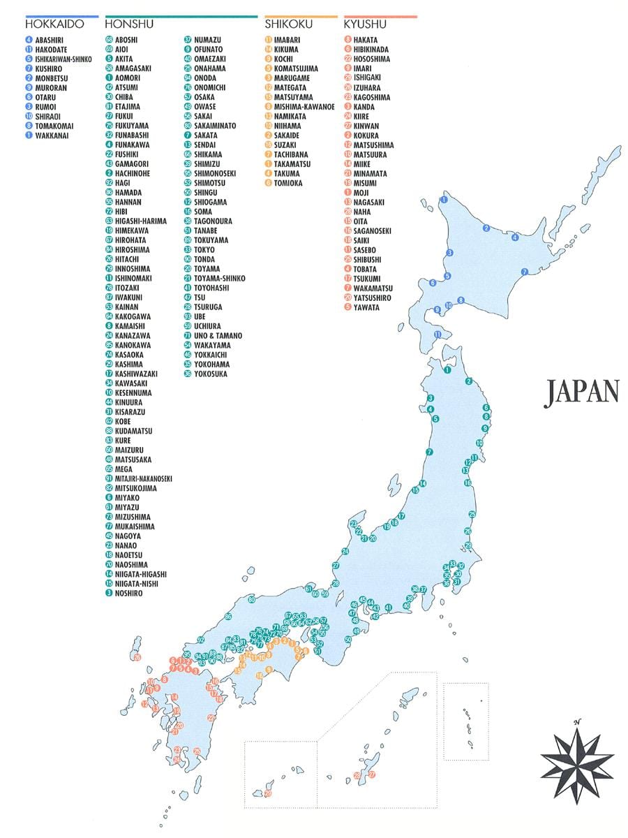 mapa do japão portas