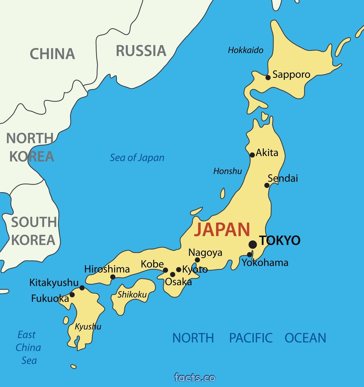 japão mapa com cidades principais
