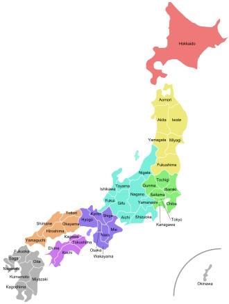 japão mapa de províncias