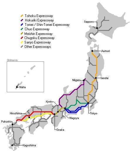 mapa do japão rodovia