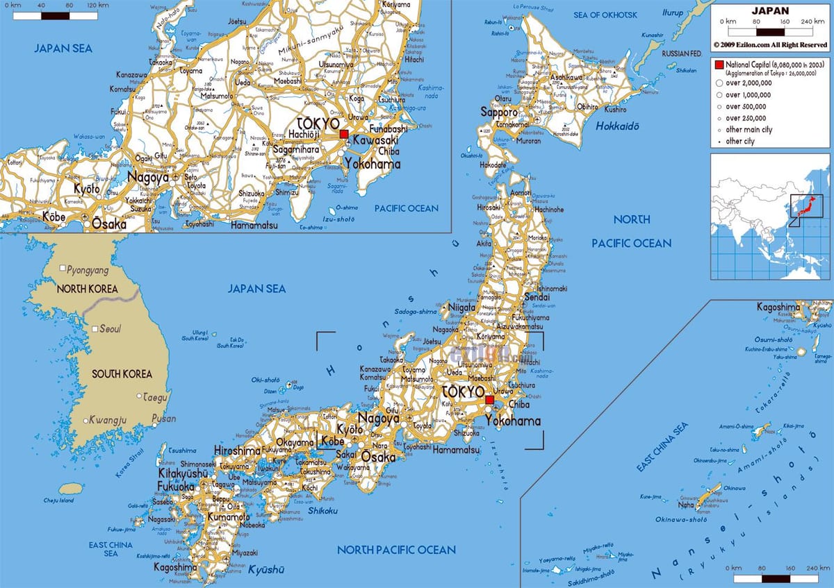 mapa de estradas do japão