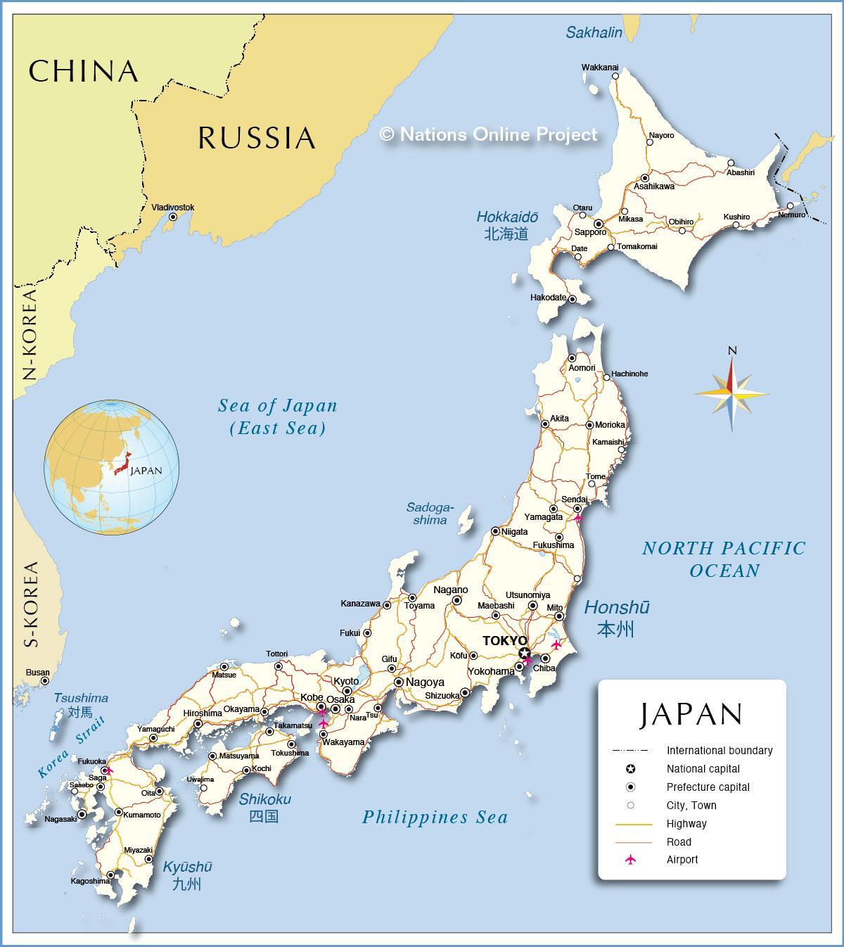 mapa do japão aeroportos