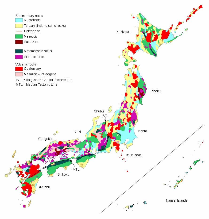 mapa geológico do japão