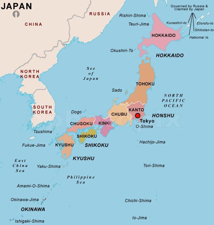 mapa político do japão