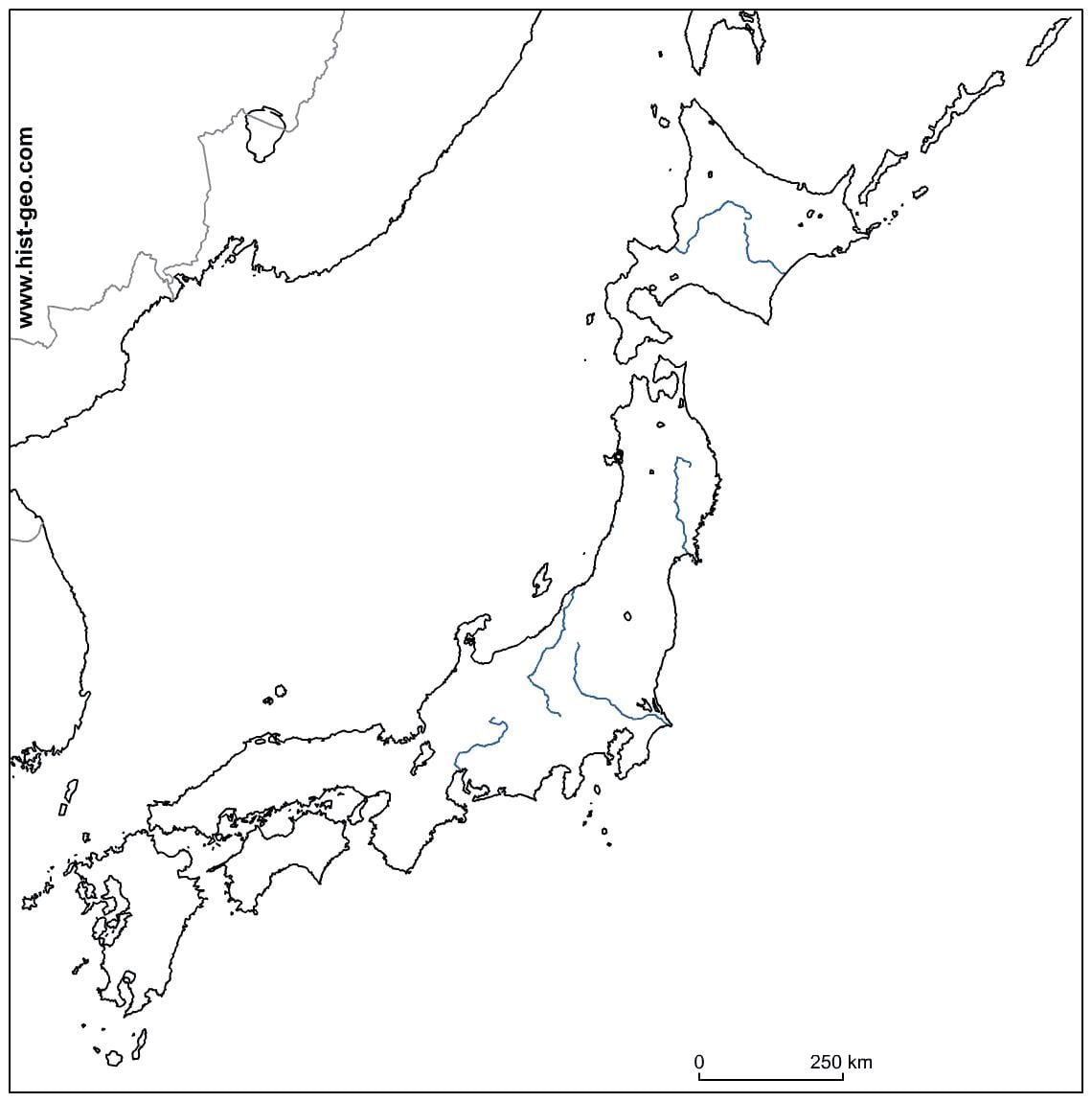 japão rios mapa
