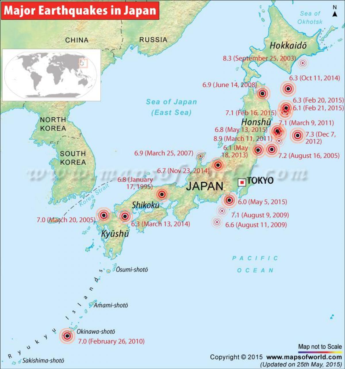 mapa de terremotos do japão