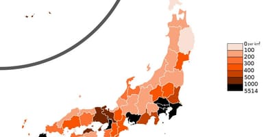 A densidade populacional do mapa do japão