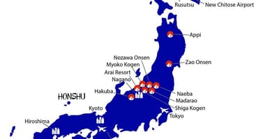 Mapa do japão resorts de esqui.