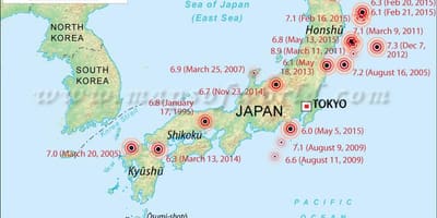 Mapa de terremotos do japão